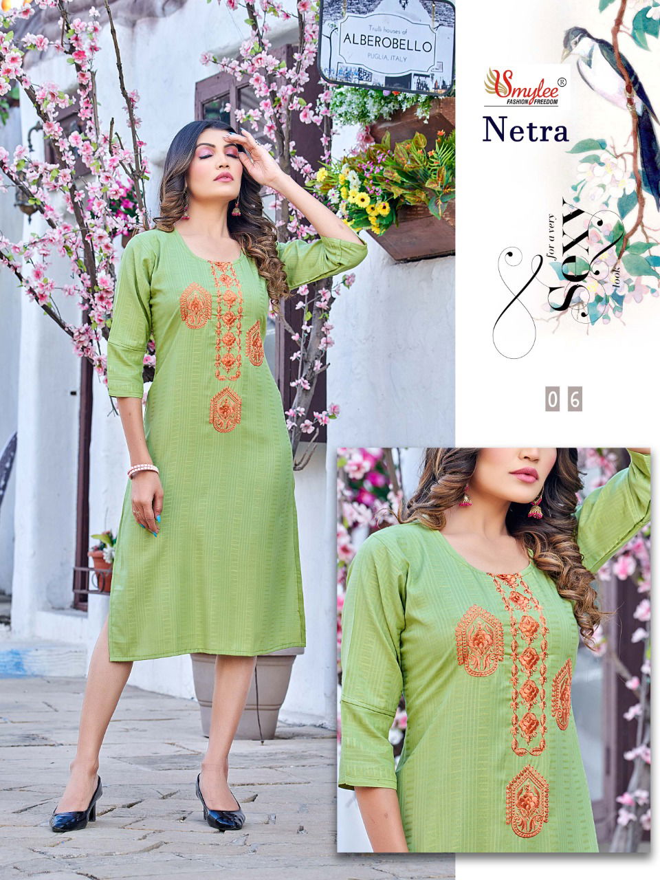 Rung Netra 01-08 Wholesale Embroidery Kurtis Catalog